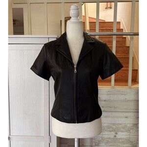 Wilsons Maxima Leather Moto Zip Short Sleeve Jacket Womens Small Punk Grunge Y2K